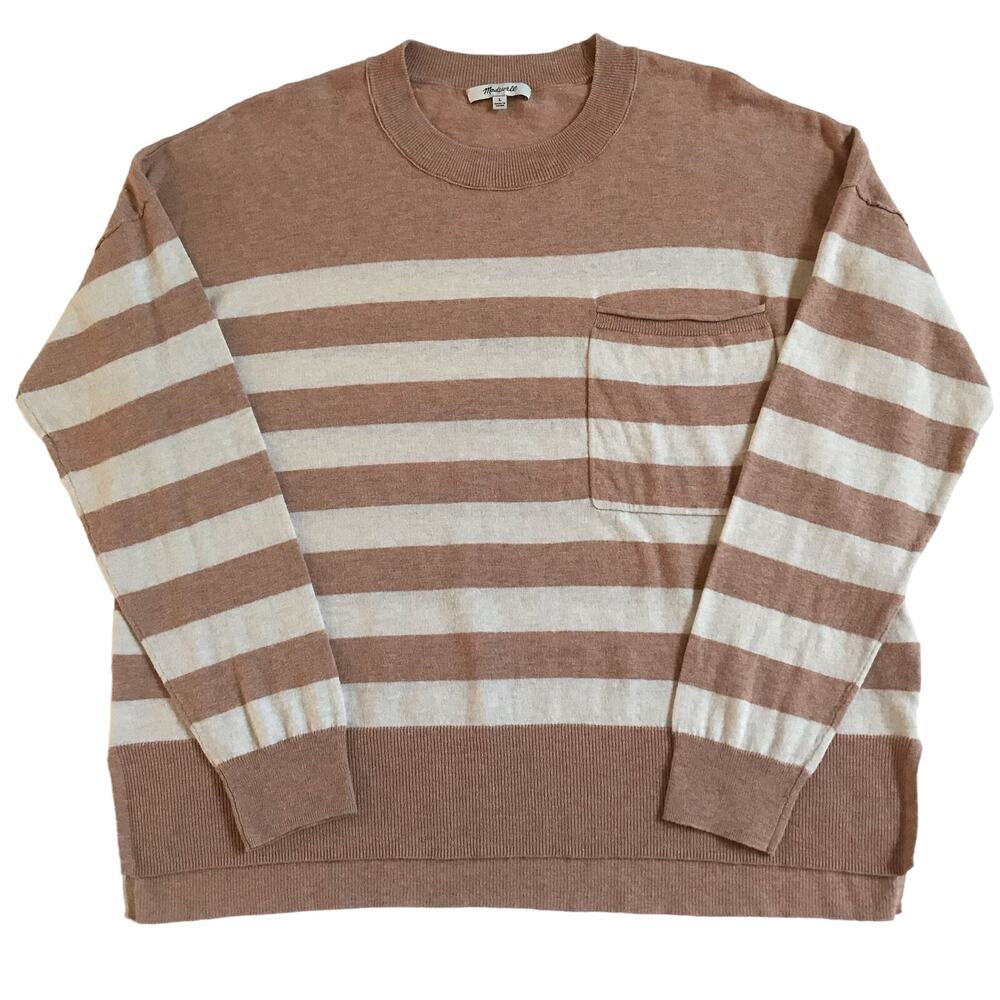 Madewell Lightweight Pocket Pullover Sweater Stripe Brown MD929 Size Large EUC